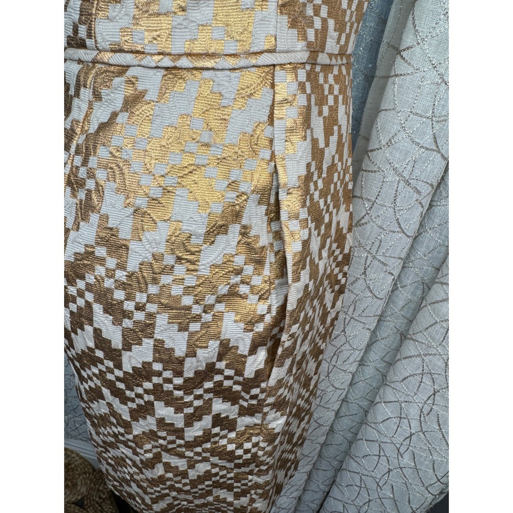Rachel Roy Metallic Jacquard Fit & Flare Mini Dress – Gold Bronze Geometric –S - Picture 7 of 14